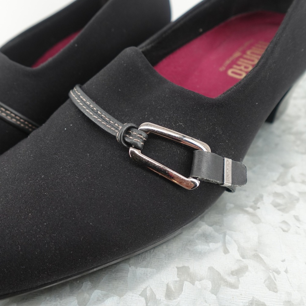 Munro American Womens 7.5 Cindi Black Fabric Low Block Heel Buckle Pumps 7857 - Picture 4 of 8